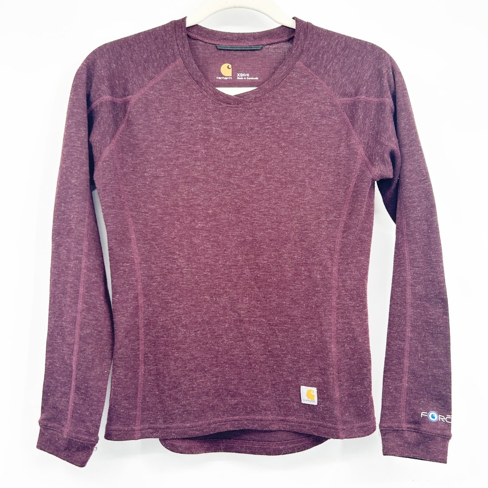 Carhartt Womens Force Wool Blend Base Layer Outdoor Hiking Top Maroon‎ Size XS